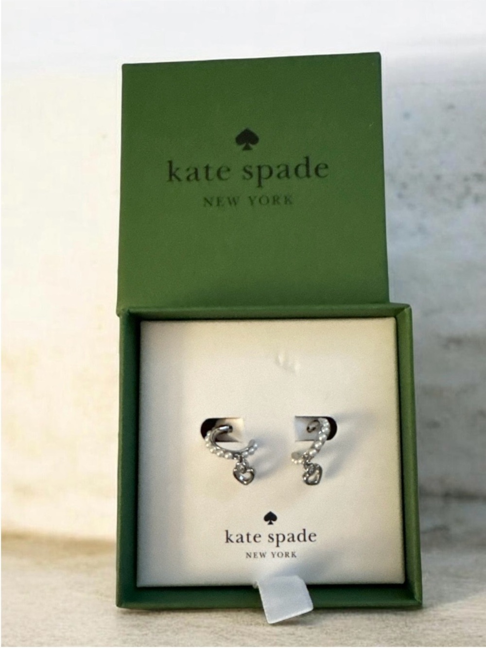 Kate Spade New York Imitation Pearl Huggie Hoop Earrings NIB
